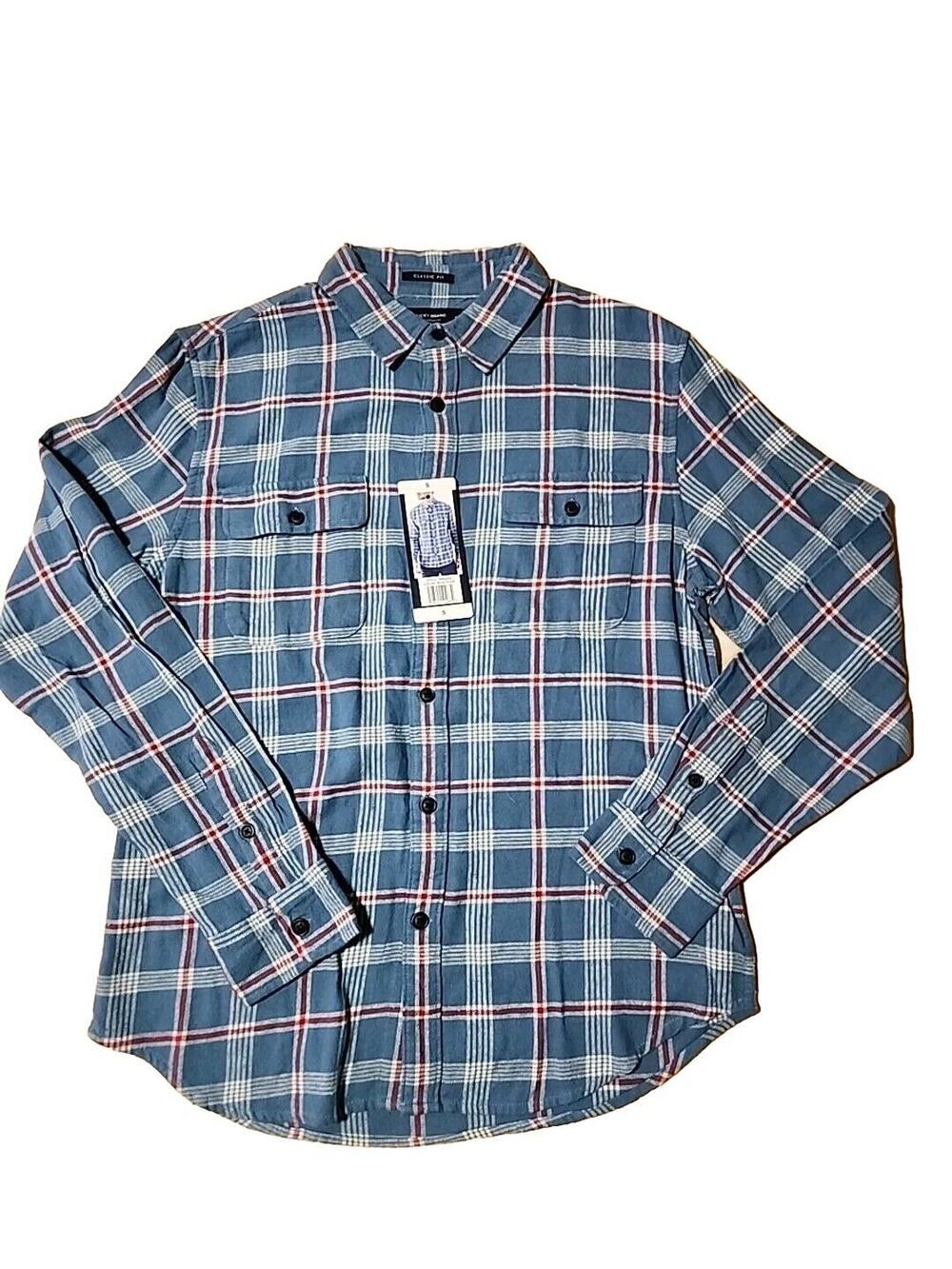 New with tags Lucky Brand Men's Flannel Shirt Blue Plaid SMALL  Perfect